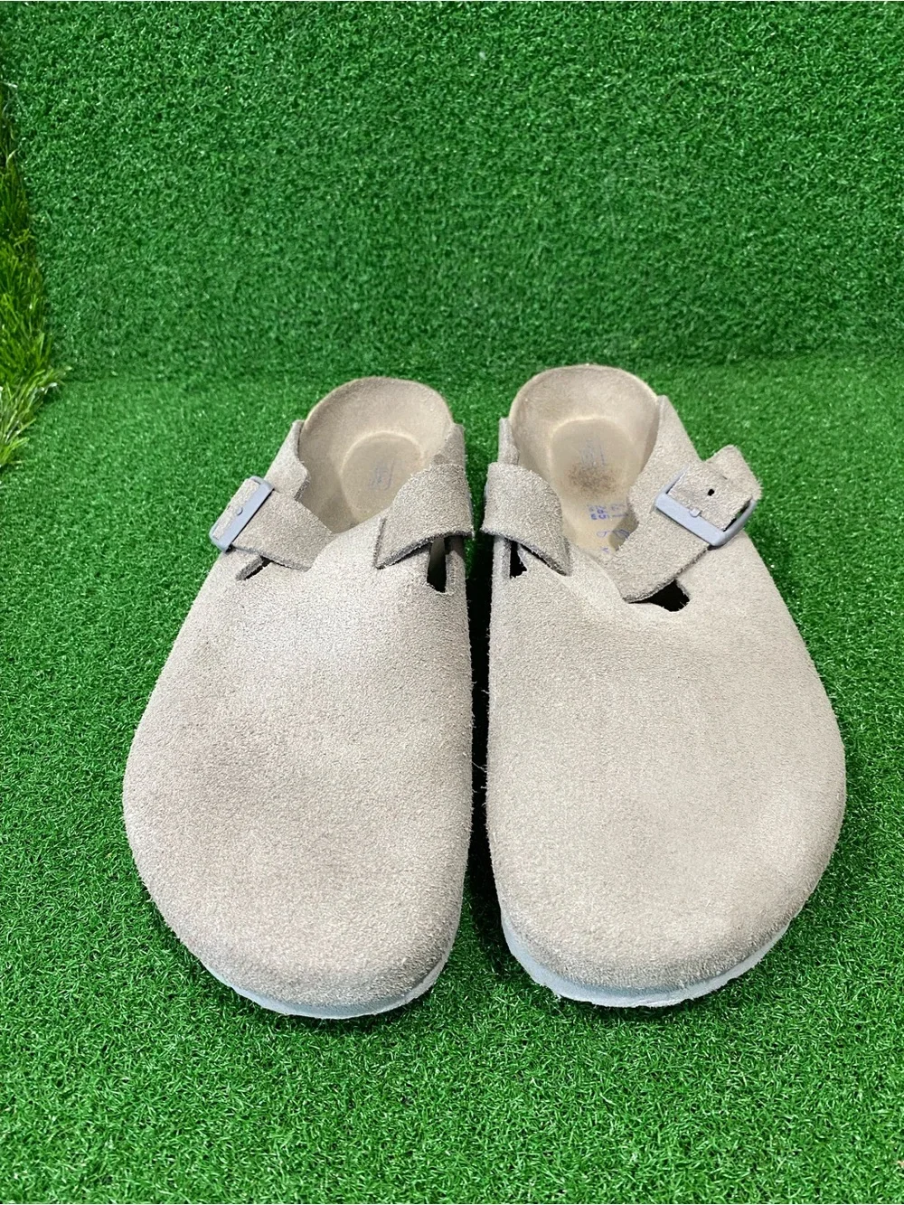 Birkenstock Boston Taupe Suede Leather Clog Shoes Stone Coin Color Sz 8 Mens
